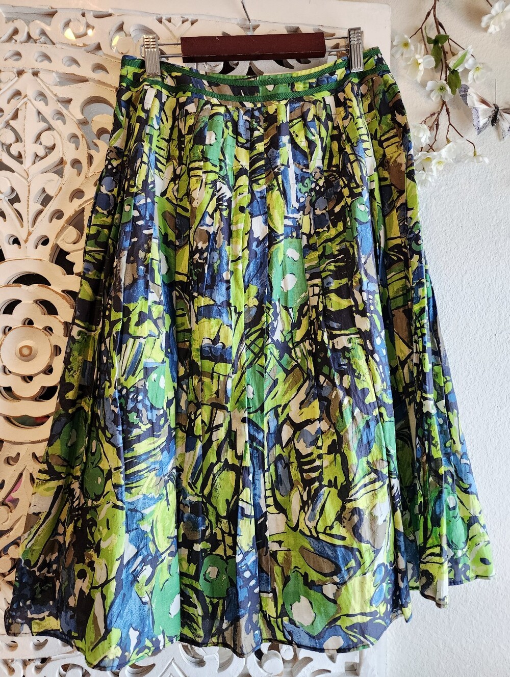 SEPT FOIS ABSTRACT PRINT PLEATED CIRCULAR SKIRT KNEE LENGTH FULLY LINED SZ 38 - Picture 2 of 13